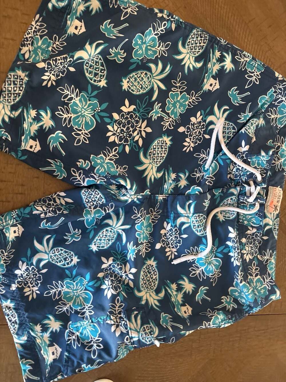 J.Crew Flex Swimwear Men's Blue Hawaiian Pineapple Print Board Shorts Size 32